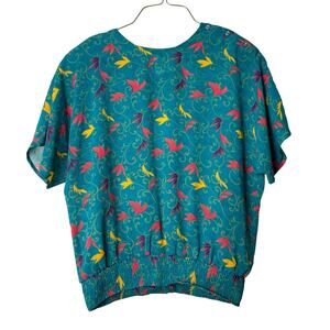 Shapely VINTAGE teal colorful floral scroll design short sleeve Size 12‎
